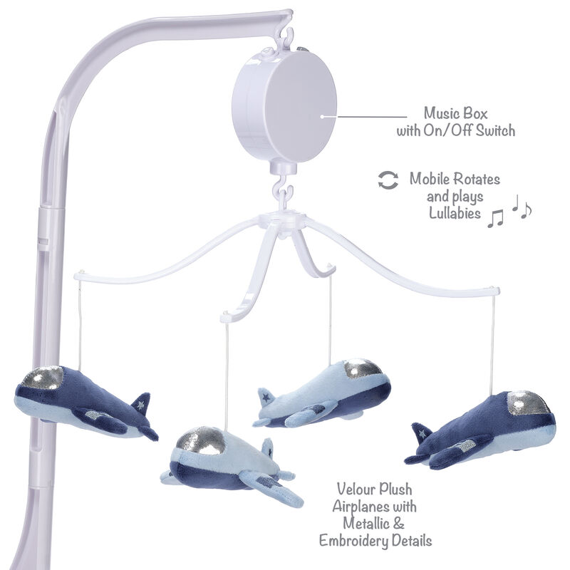 Bedtime Originals Little Aviator Airplane Musical Baby Crib Mobile Soother Toy