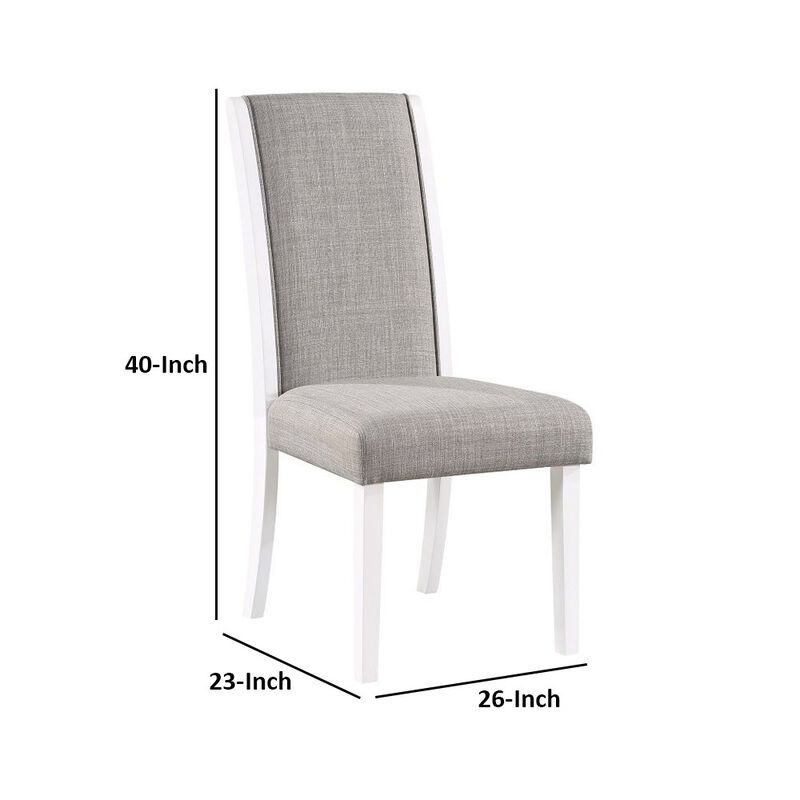 Joyce 26 Inch Side Dining Chair Set of 2, Gray Linen Upholstery, White Wood - Benzara
