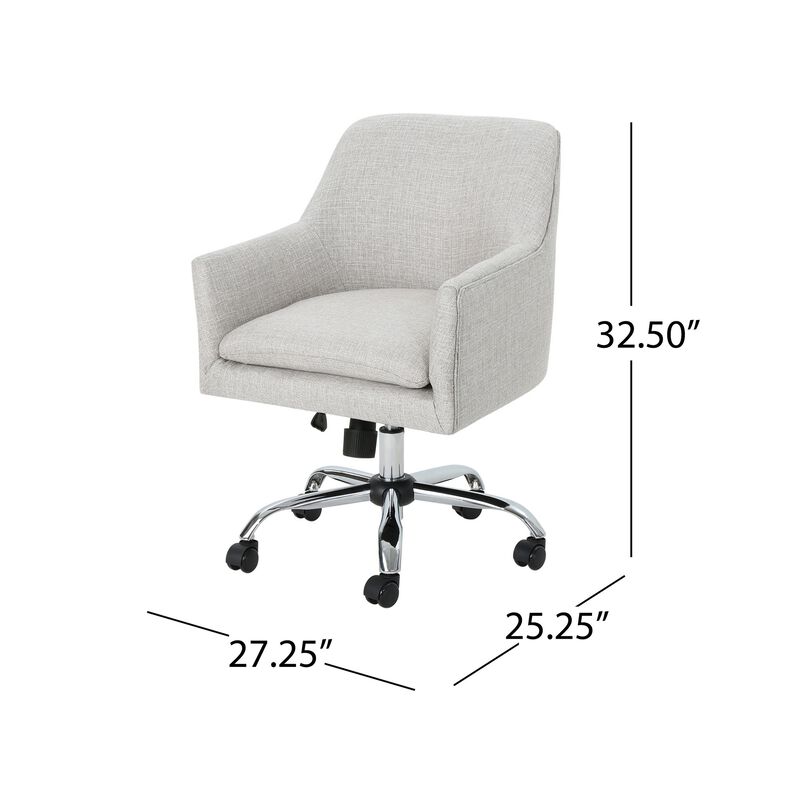 Heza Swivel Office Chair, Rolling, Light Gray Fabric, Chrome Metal -Benzara