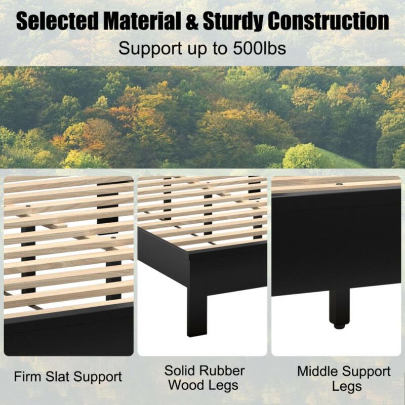 Hivvago Full Size Platform Slat Bed Frame with High Headboard