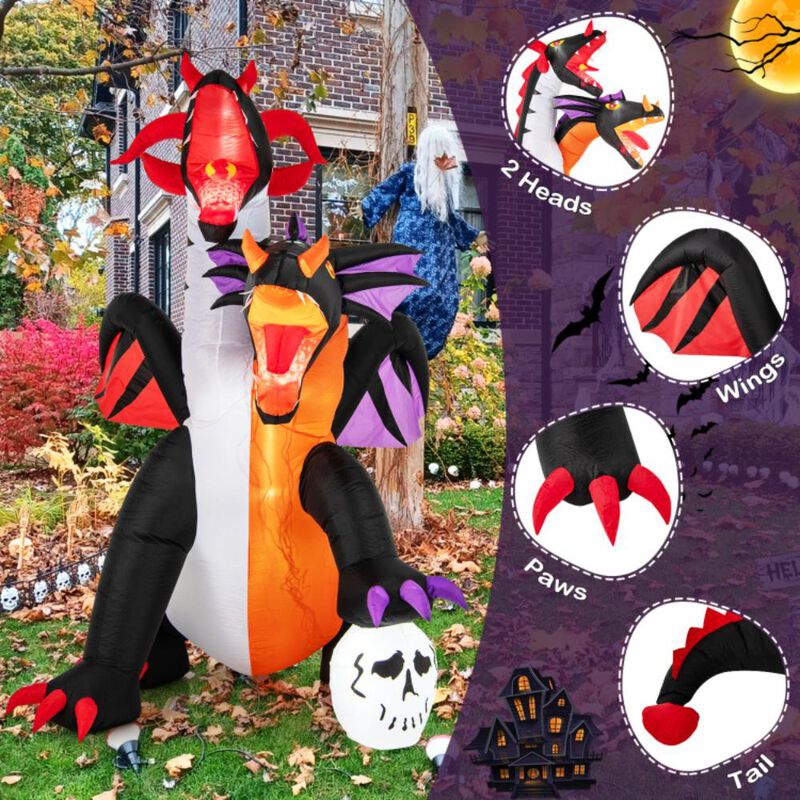 Hivvago 8 Feet Inflatable Twin-Headed Dragon Decoration with Lights