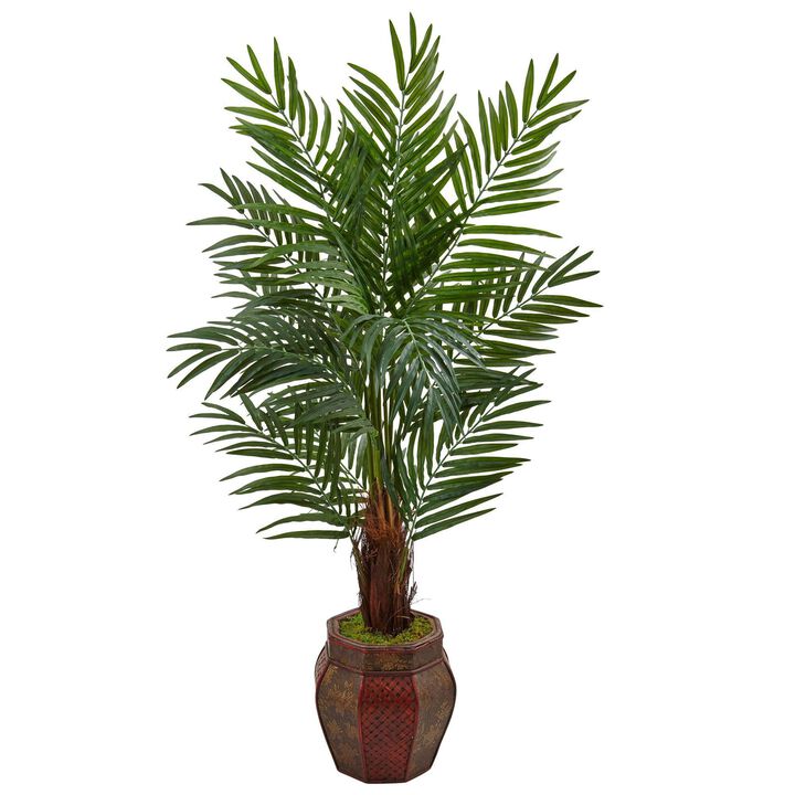 Nearly Natural 5-ft Areca Palm Tree in Weave Planter