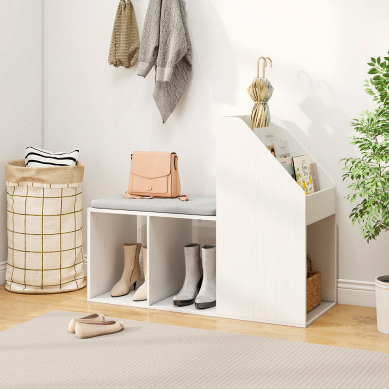 Shoe Storage Bench with Removable Seat Cushion and 6 Storage Compartments