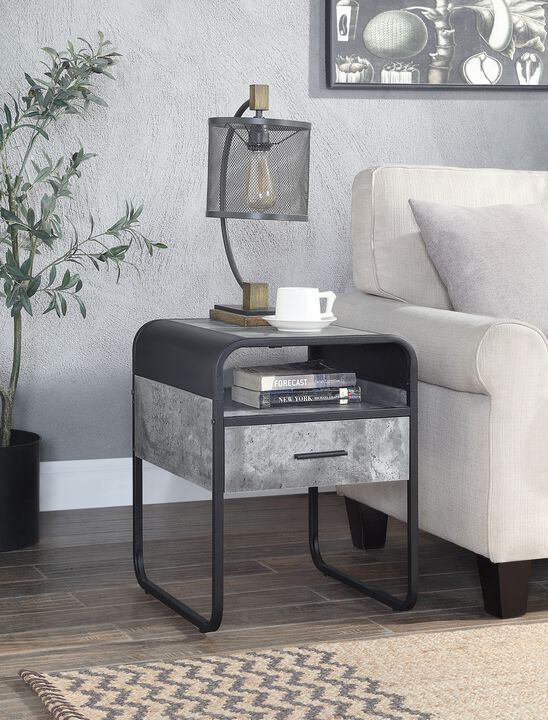 ACME Raziela End Table, Concrete Gray & Black Finish