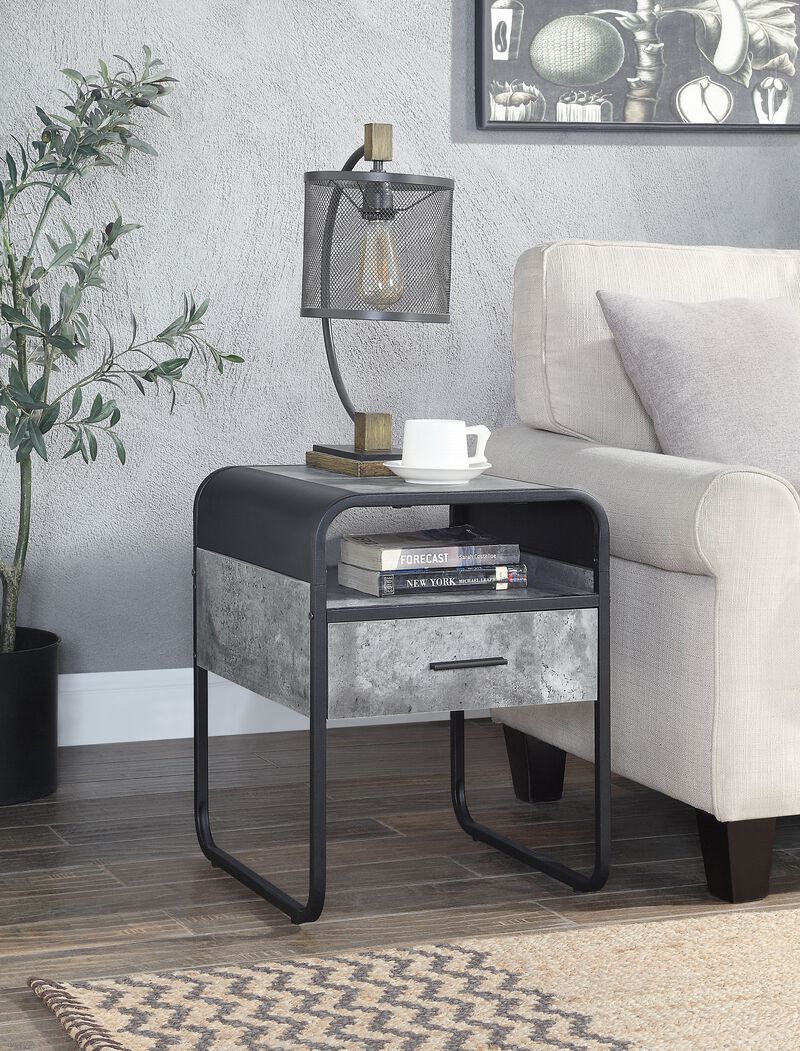 ACME Raziela End Table, Concrete Gray & Black Finish