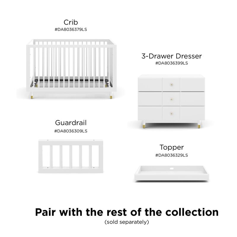 Aviary 3-Drawer Dresser with Gold Hardware, White