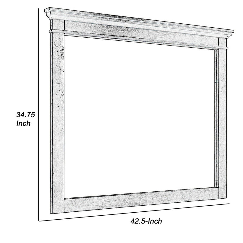 35 x 42 Inch Rectangular Wood Frame Dresser Mirror, Molded, Charcoal Gray - Benzara
