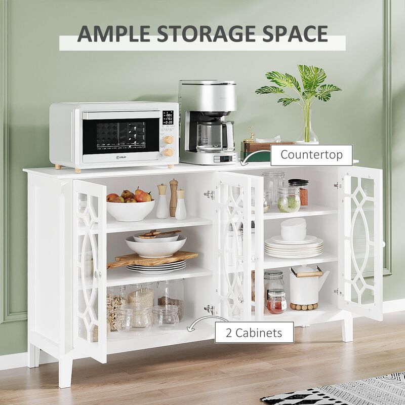 White Kitchen Buffet: Cabinet with Glass Doors for Dining Area