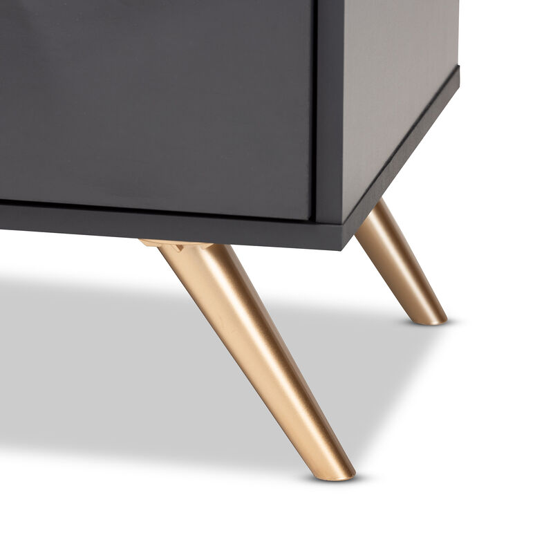 Baxton Studio Kelson Dark Grey and Gold Finished Wood 2-Drawer Nightstand