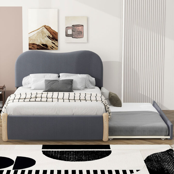 Merax Upholstered Platform Bed with Trundle