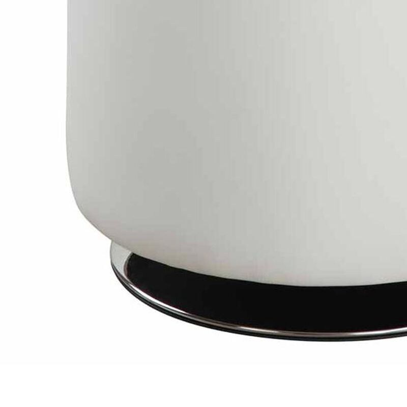 18 Inch Round Swivel Ottoman, Vegan Faux Leather, Tufted Seat, White, Chrome-Benzara