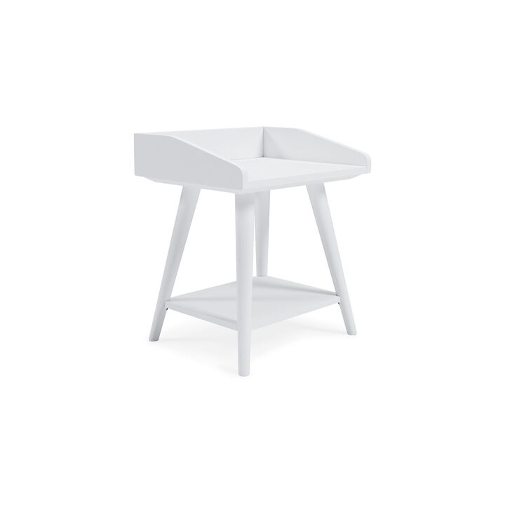 Arid Accent Table, 22 Inch, Gallery Rail Tray Top, White Wood - Benzara