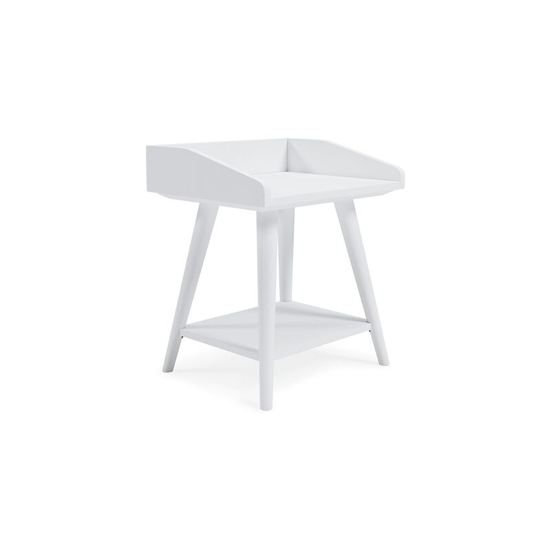 Arid Accent Table, 22 Inch, Gallery Rail Tray Top, White Wood - Benzara