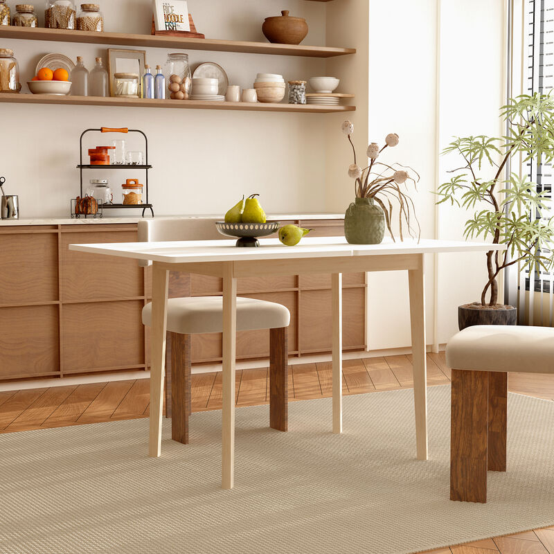 FUFU&GAGA Modern Expandable Folding Table with MDF Top & Rubberwood Legs (47.2" L x 31.5" W x 29.3" H),White & Natural