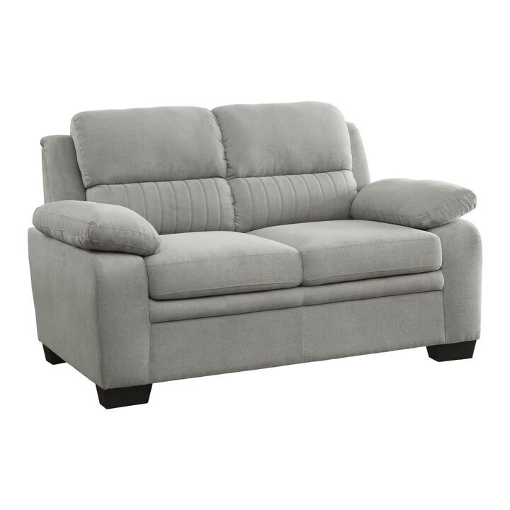 Hugh 58 Inch Loveseat, Gray Polyester, Soft Foam Cushioned, Solid Wood - Benzara