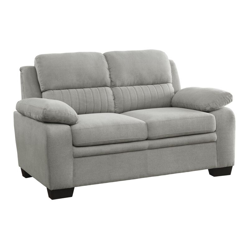 Hugh 58 Inch Loveseat, Gray Polyester, Soft Foam Cushioned, Solid Wood - Benzara