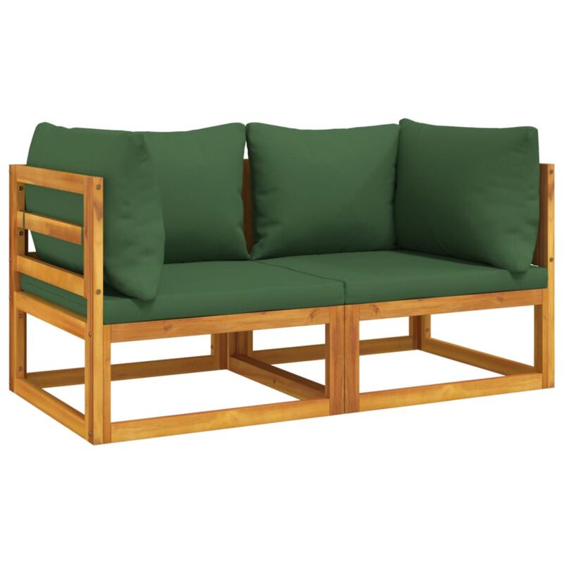 vidaXL Corner Sectional Sofas - Acacia Wood with Green Cushions - Modular Design - Easy Assembly - Sturdy, Comfort and Stylish