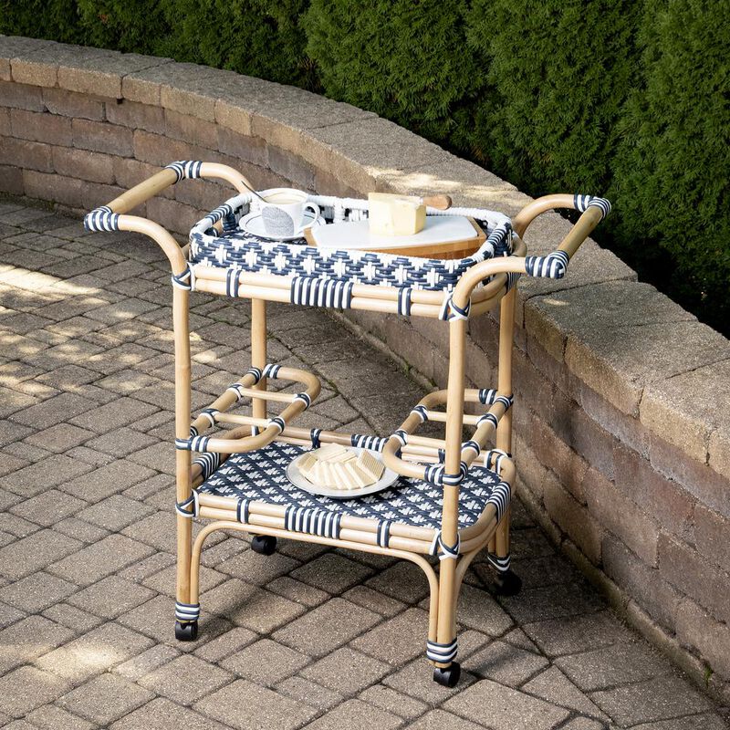 Butler Specialty Selena & Rattan Bar Cart, Blue