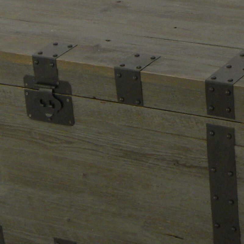 41 Inch Trunk Accent Coffee Table with Storage, Reclaimed Wood Green, Black-Benzara