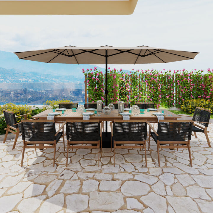 FUFU&GAGA 15FT Double-Sided Patio Umbrella with Base – Navy Blue, Extra-Large Sunshade, Crank Lift, UV-Resistant Fabric, Heavy-Duty Frame