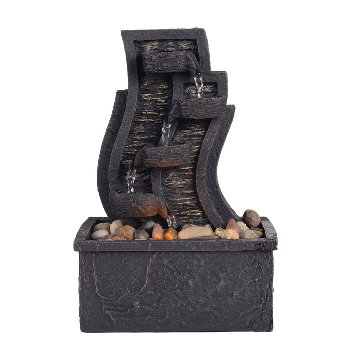 Teamson Home Indoor/Outdoor Tabletop Waterfall Fountain with LED Light, Charcoal