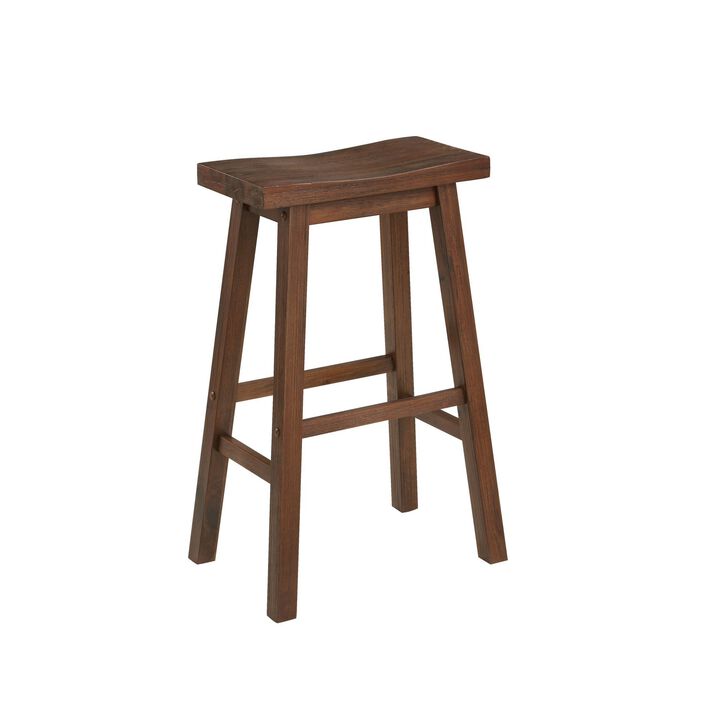 Saddle Design Wooden Barstool with Grain Details, Brown-Benzara