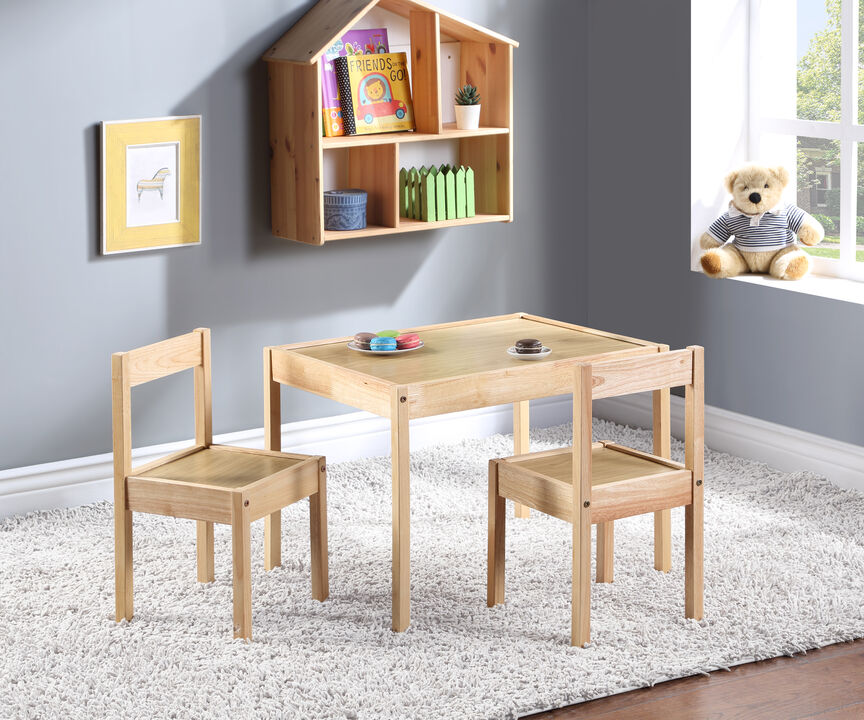 Della 3-Piece Solid Wood Kids Table & Chair Set, White