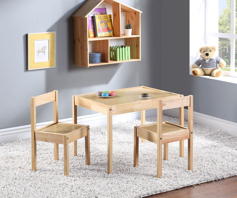 Della 3-Piece Solid Wood Kids Table & Chair Set, White