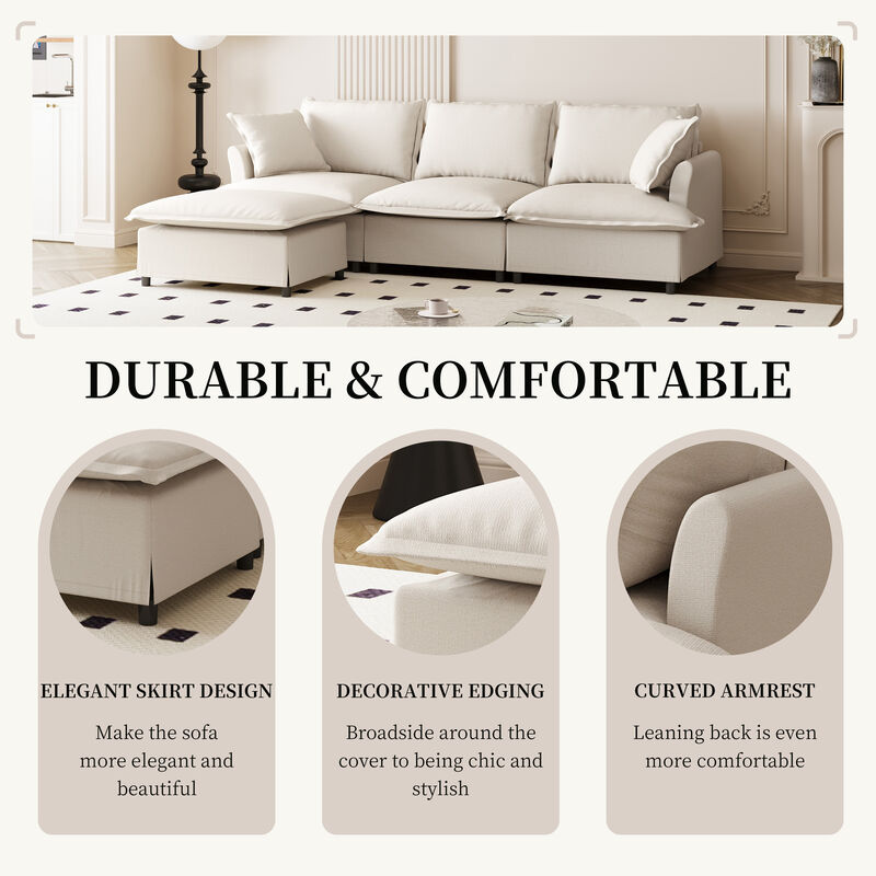 Merax Chenille Sectional Sofa with Ottoman