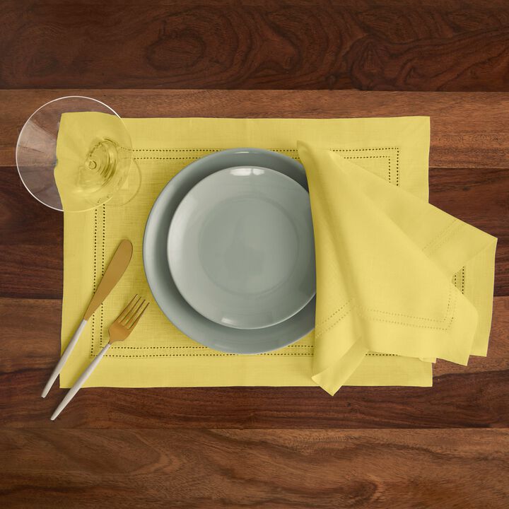 Solino Home 100% Pure Linen Double Hemstitch Dinner Napkins 20 x 20 Inch Set of 4