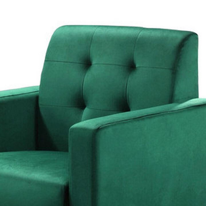 Oz 28 Inch Modern Accent Armchair with Foam Cushion, Tufted Green Velvet-Benzara