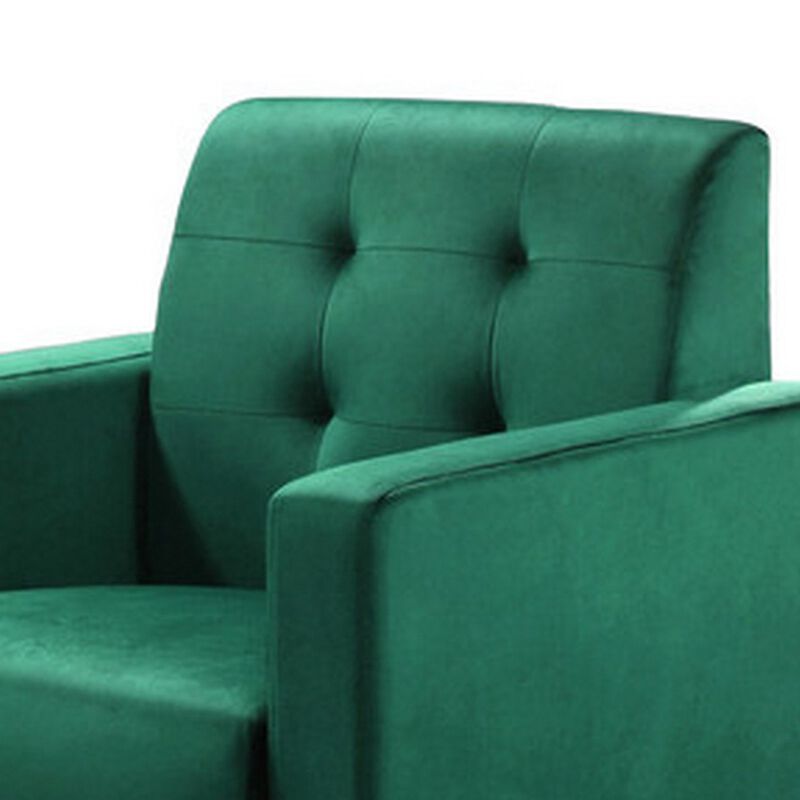 Oz 28 Inch Modern Accent Armchair with Foam Cushion, Tufted Green Velvet-Benzara