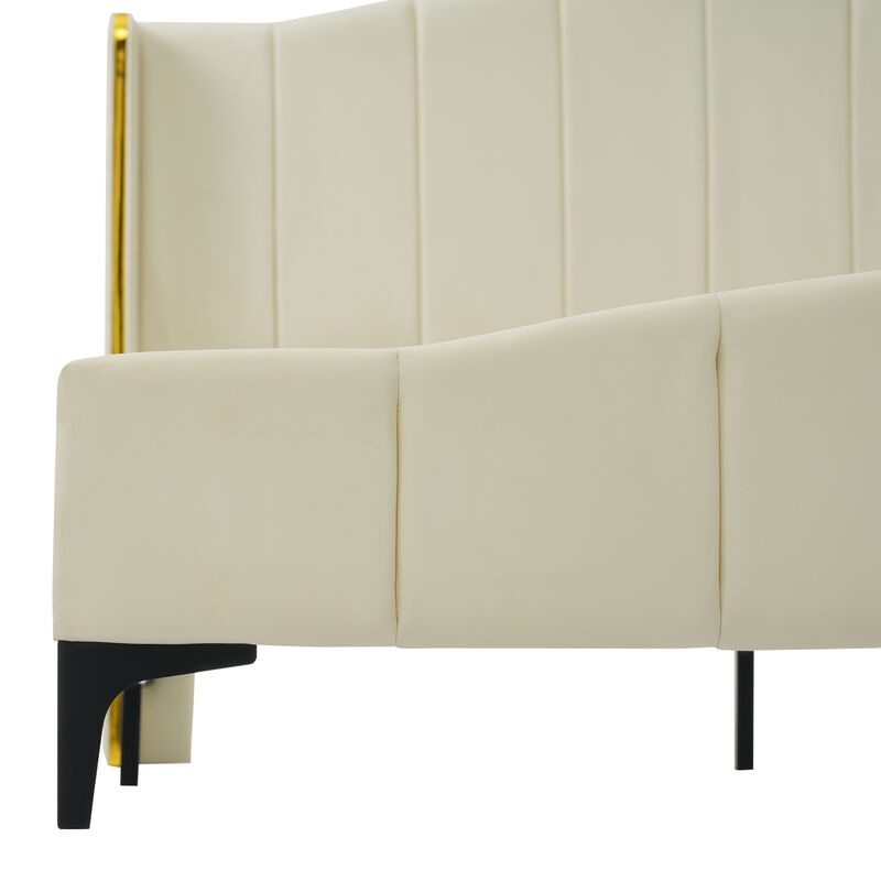 Merax PU Leather Upholstered Platform Bed with Velcro Slats