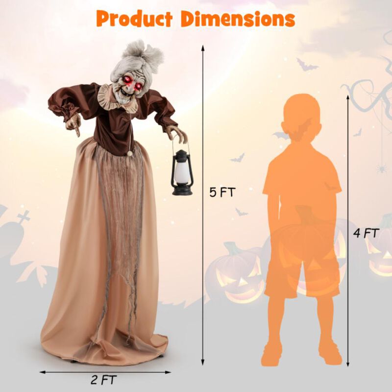 Hivvago Life-Size Halloween Animatronic Moving and Talking Old Lady Hag Prop