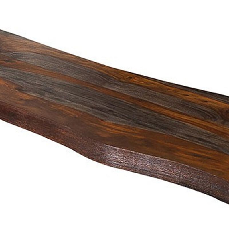 Moka 70 Inch Dining Bench, Live Edge Gray Sheesham Wood, Metal Hairpin Legs - Benzara