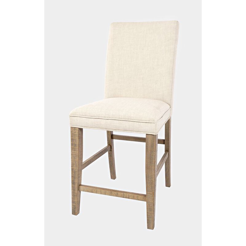 Jofran Modern Rustic Distressed Solid Wood Upholstered Parsons Stool (Set of 2)