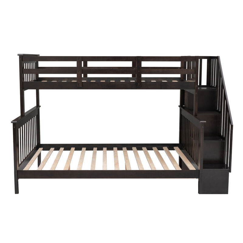 Merax Stairway Twin-Over-Full Bunk Bed with Storage and Guard Rail