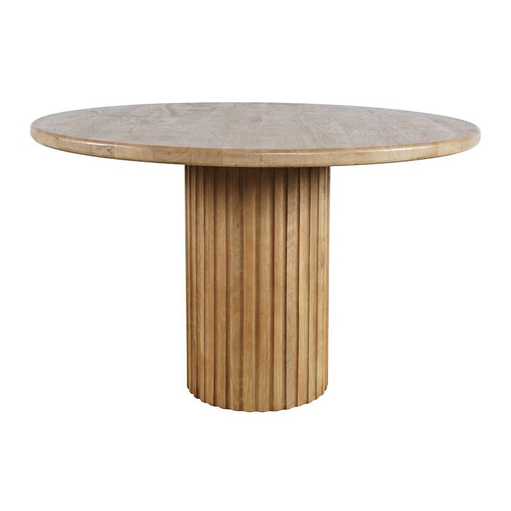 Jofran Breck Solid Wood 48 Round Mid-Century Modern Fluted Pedestal Dining Table