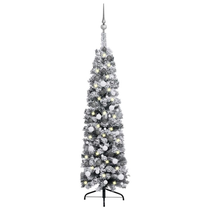 vidaXL Slim Artificial Christmas Tree with LEDs&Ball Set Green 59.1"