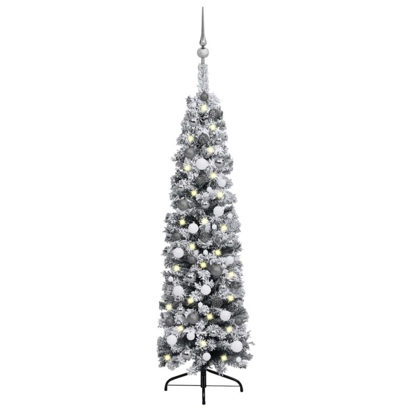 vidaXL Slim Artificial Christmas Tree with LEDs&Ball Set Green 59.1"