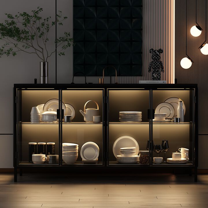 FUFU&GAGA Modern Black Sideboard, Sleek Wooden Buffet Cabinet with Ample Storage, Scratch-Resistant & Durable Design for Dining Room & Living Space,(55.1" W x 29.5" H x 15.7" D),Black