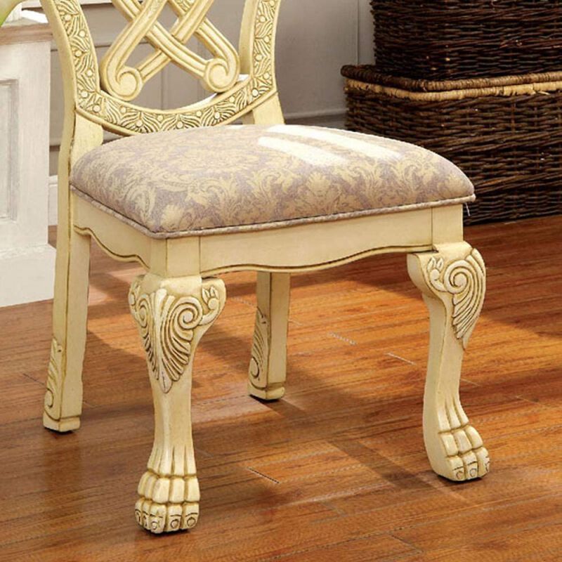 Vintage White Solid Wood Dining Chairs - Set of 2