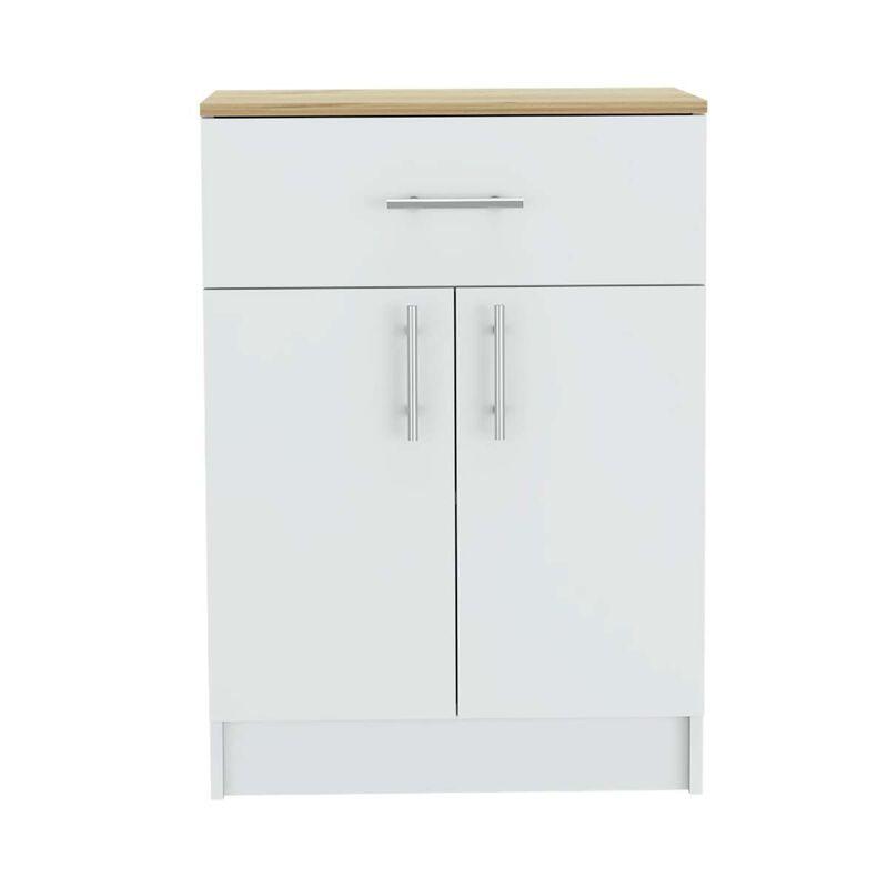 Monroe 2 Piece Kitchen Set, Milos Kitchen Island Table + Barbados Pantry Cabinet, White Light Oak