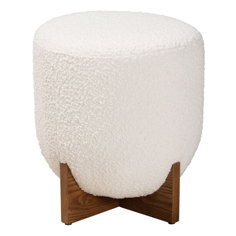 Baxton Studio Fisk Cream Boucle Fabric Wood Ottoman Footstool