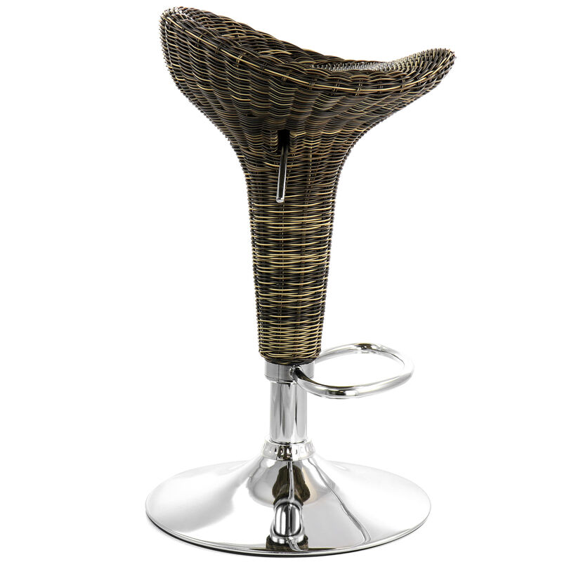 Elama 2 Piece Adjustable Saddle Seat Wicker Bar Sool in Brown with Chrome Base