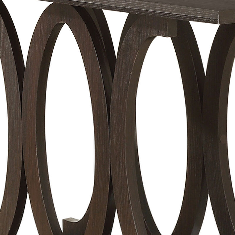 Contemporary Style C Shaped Sofa Table With Open Shelf, Espresso Brown-Benzara