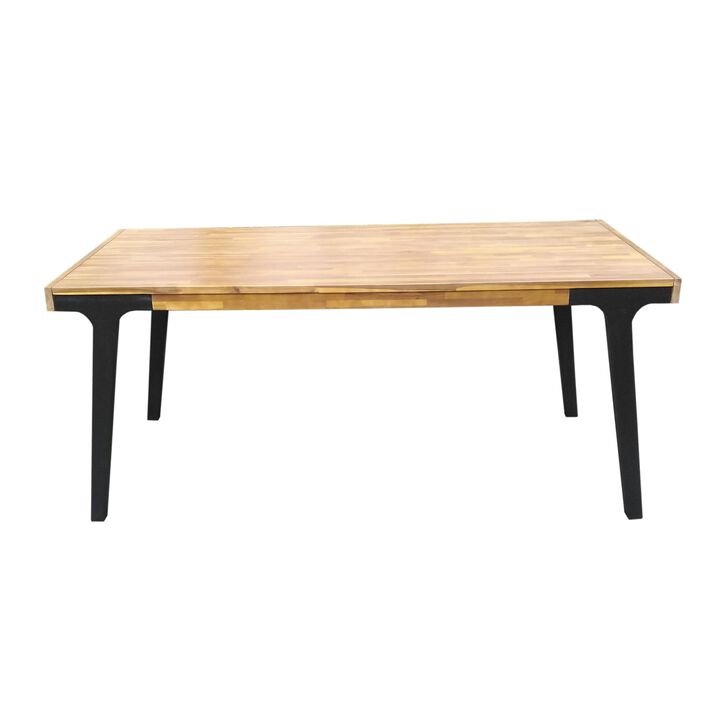 Sheldon Outdoor Dining Table, Rectangular 69 Inch Brown Wood, Black - Benzara