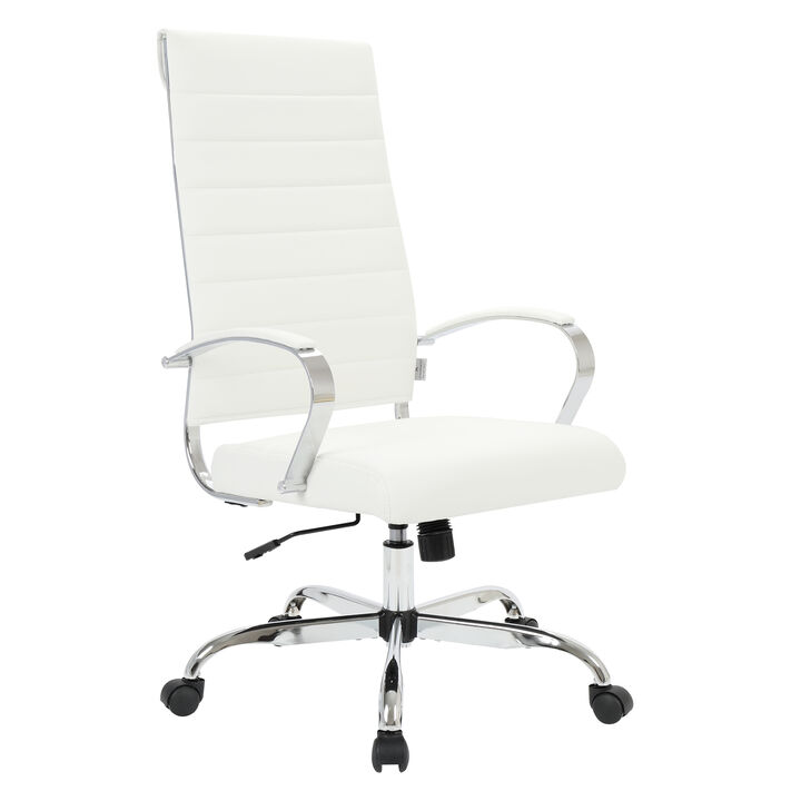 LeisureMod Benmar High-Back Mid-Century Modern Swivel Leather Office Chair – Ergonomic Executive Desk Chair with Adjustable Height, Tilt, and 360-Degree Swivel for Home and Office Comfort