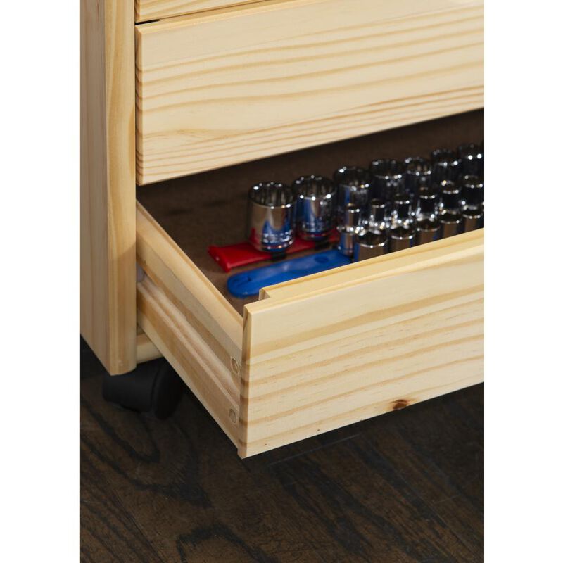 Linon Cary Six Drawer Wide Roll Cart, Natural