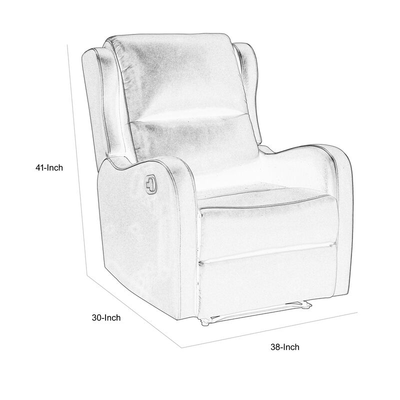 Kim 38 Inch Manual Recliner Chair, Cushioned Black Faux Leather, Solid Wood - Benzara